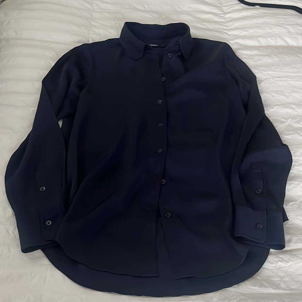 Quince Navy Blue Silk Button-Down Shirt, size Small - Picture 11 of 16
